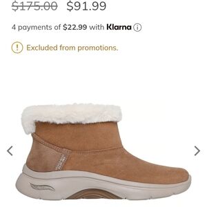 Skechers Tan Suede Ankle Bootie with Cream Plush Collar